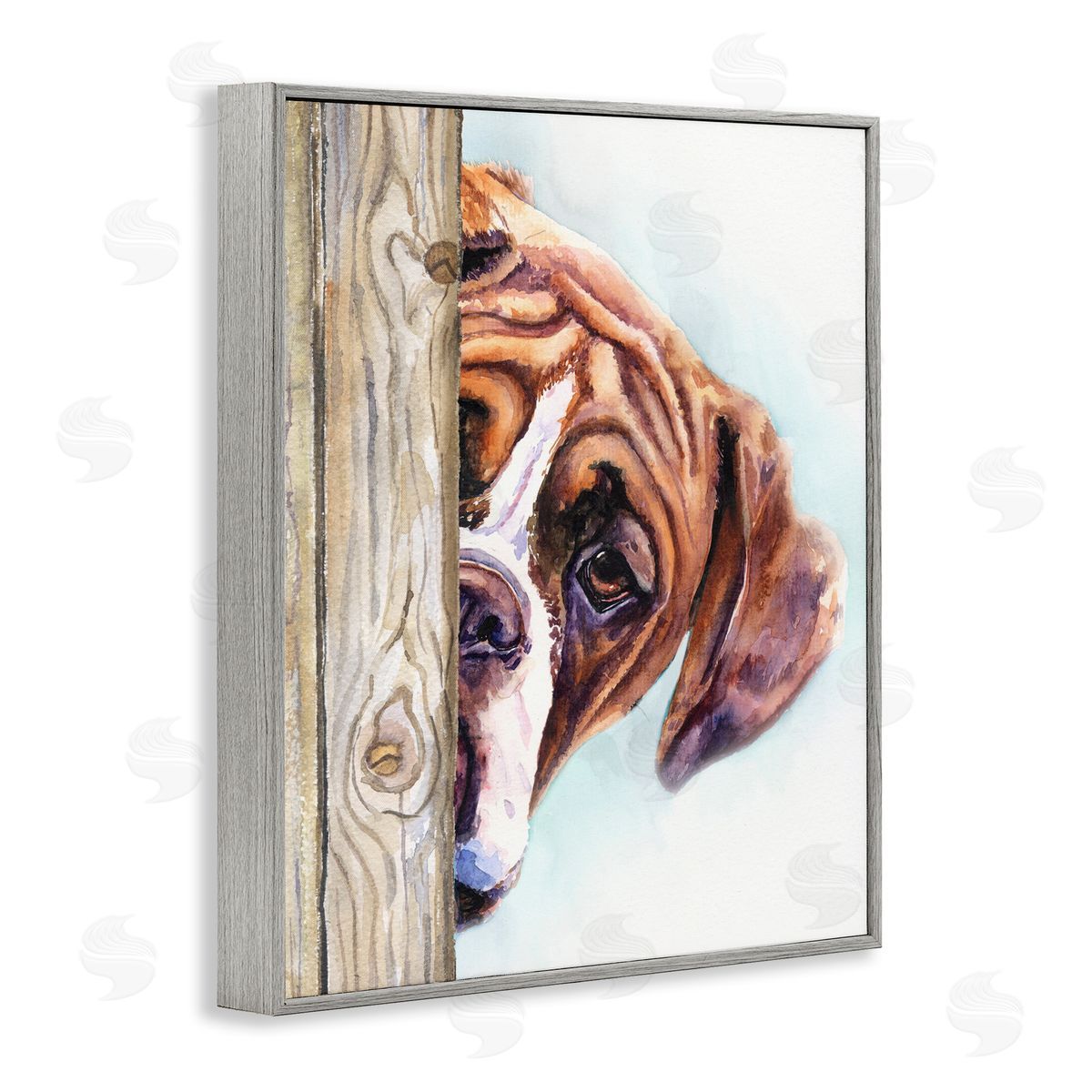 George Dyachenko Boxer Dog Hide and Seek Puppy Portrait Gray Framed Giclee Wall Art