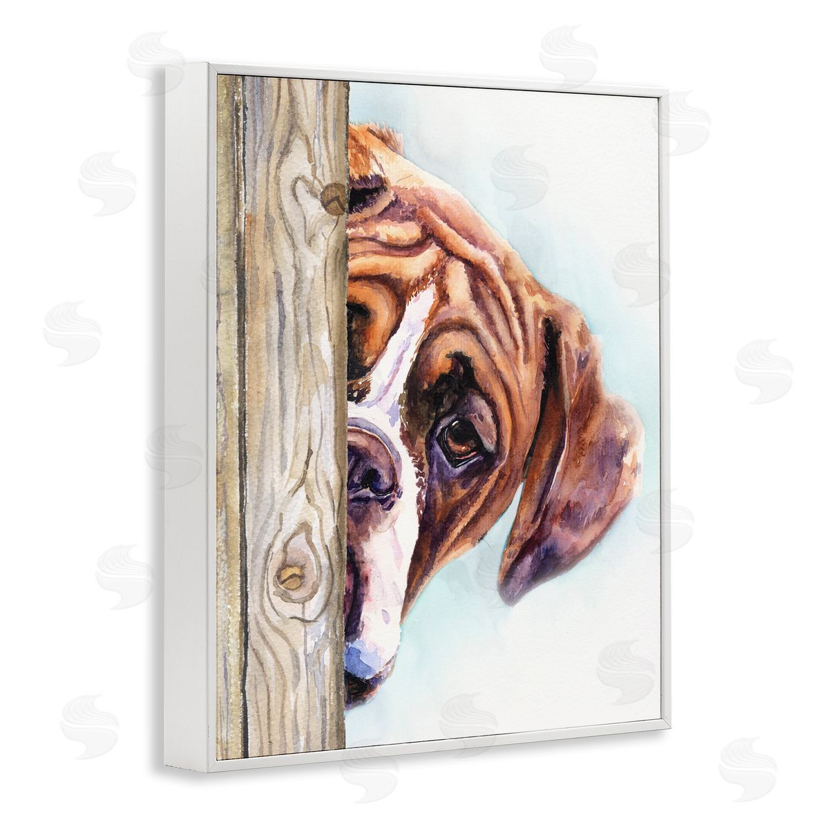 George Dyachenko Boxer Dog Hide and Seek Puppy Portrait White Framed Giclee Wall Art