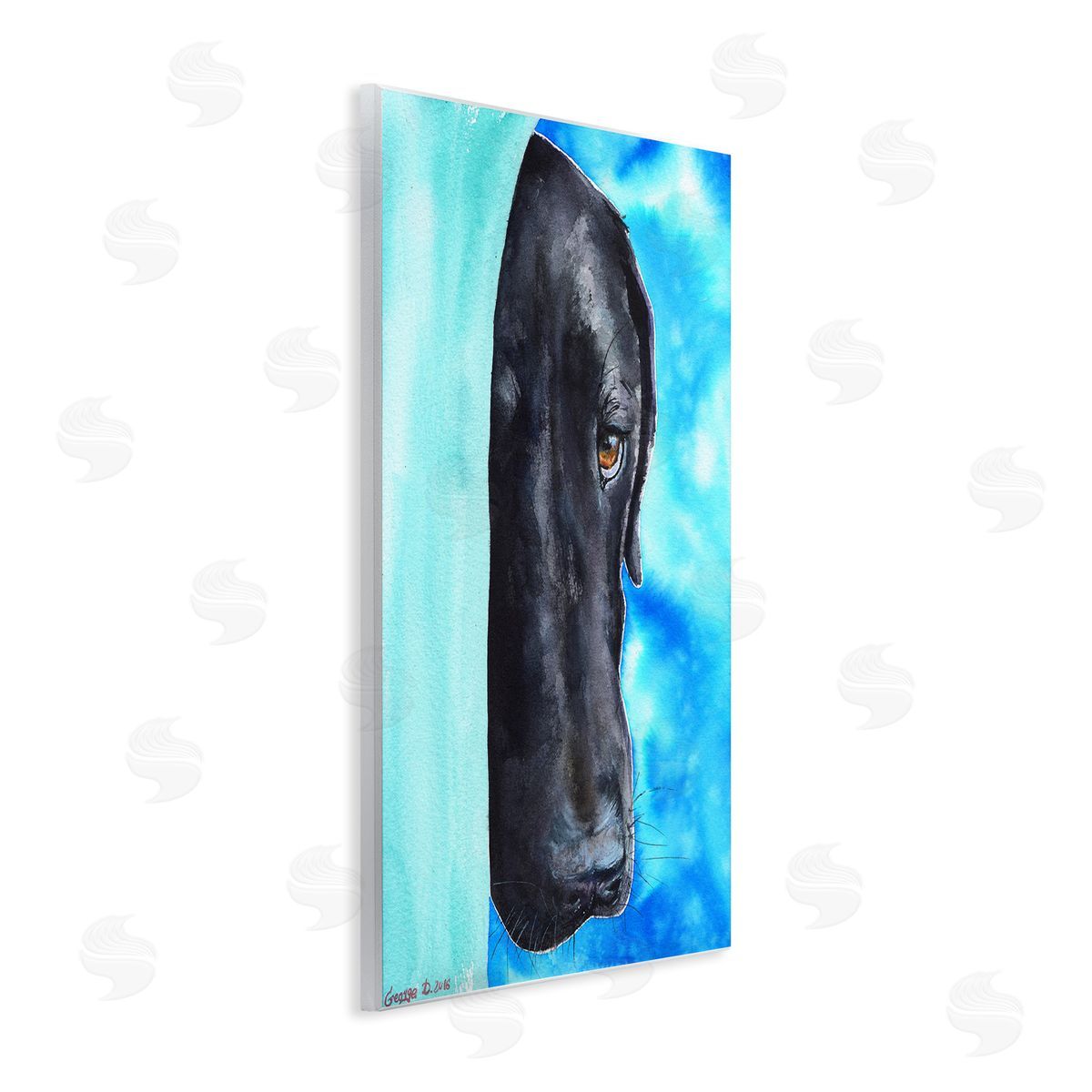 George Dyachenko Bashful Labrador Dog Portrait Vibrant Blue Wall Plaque Art