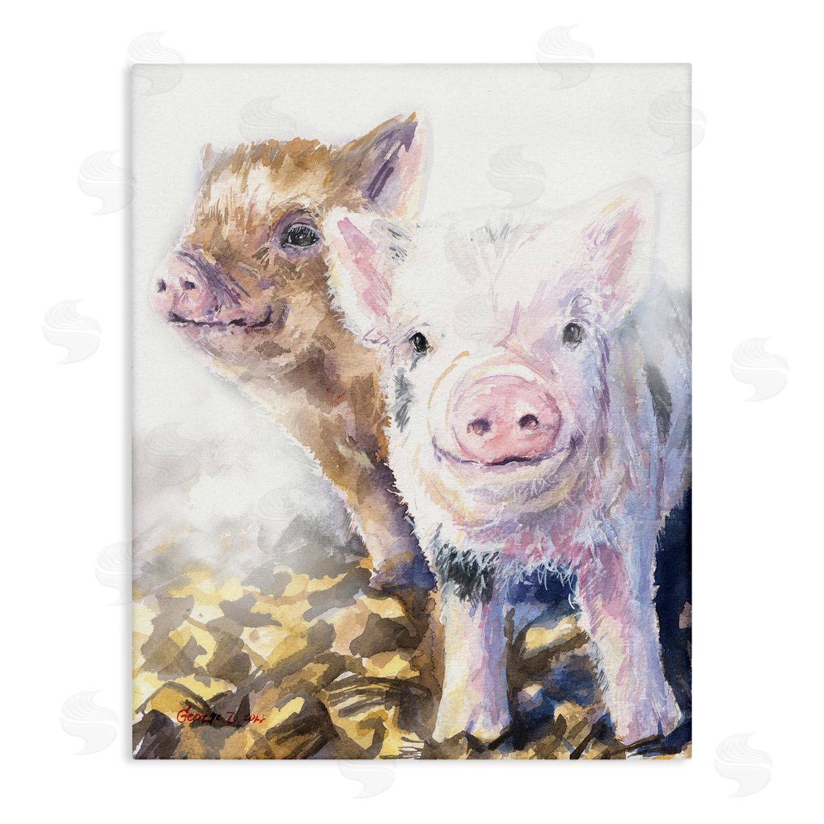 George Dyachenko Baby Piglets Smiling Adorable Farm Animals Canvas Wall Art