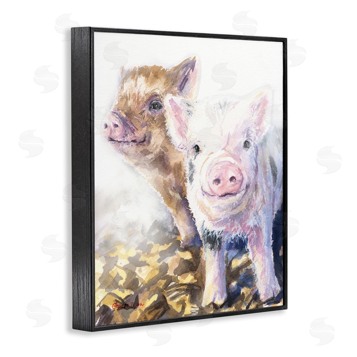 George Dyachenko Baby Piglets Smiling Adorable Farm Animals Black Framed Giclee Wall Art