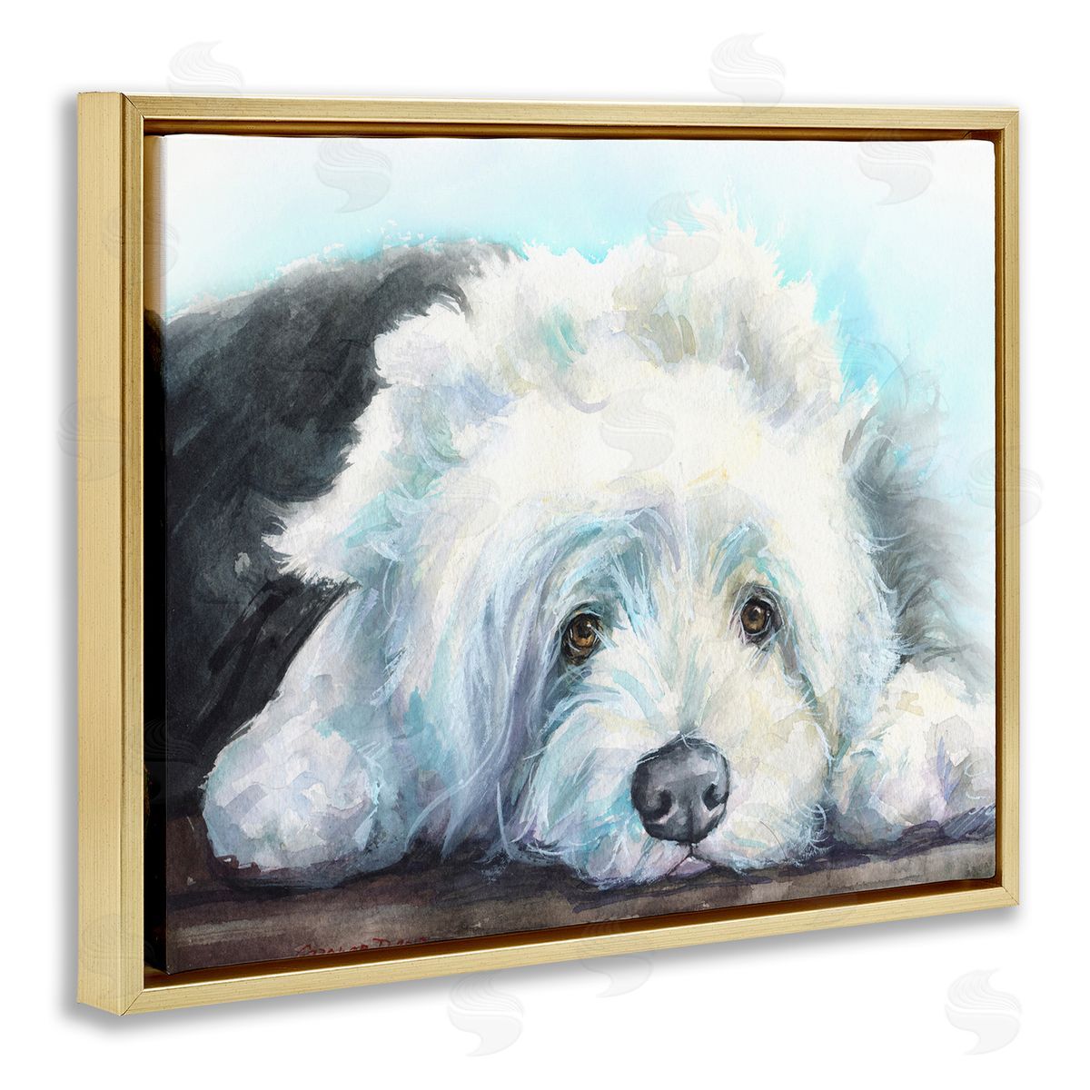 George Dyachenko Fluffy Old English Sheepdog Puppy Resting Gold Floater Frame Canvas Art