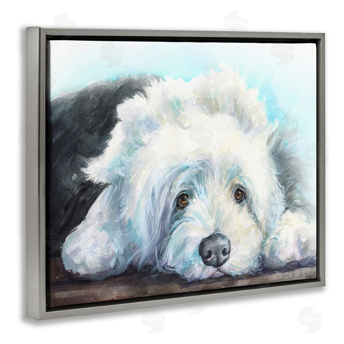 George Dyachenko Fluffy Old English Sheepdog Puppy Resting Gray Floater Frame Canvas Art