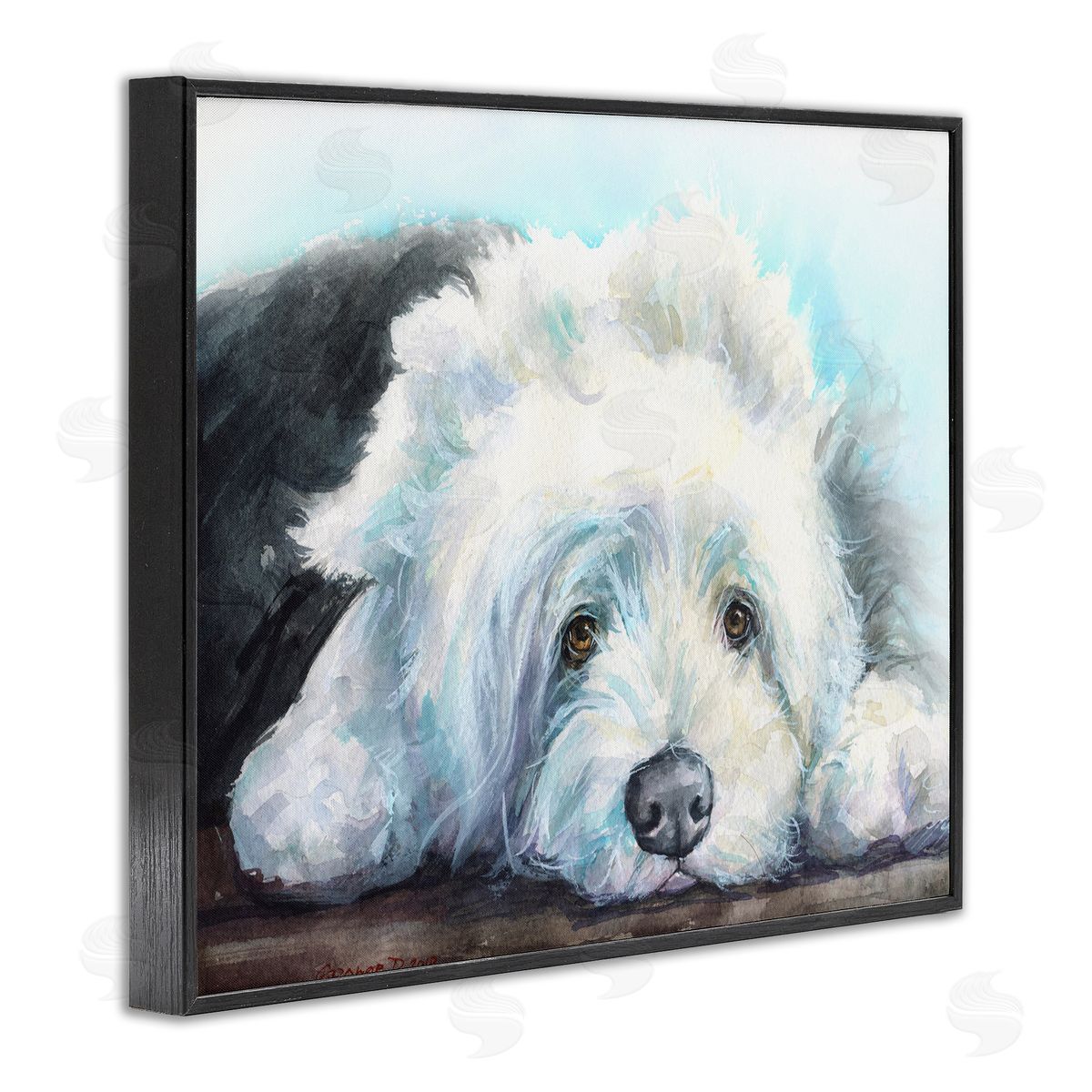 George Dyachenko Fluffy Old English Sheepdog Puppy Resting Black Framed Giclee Wall Art