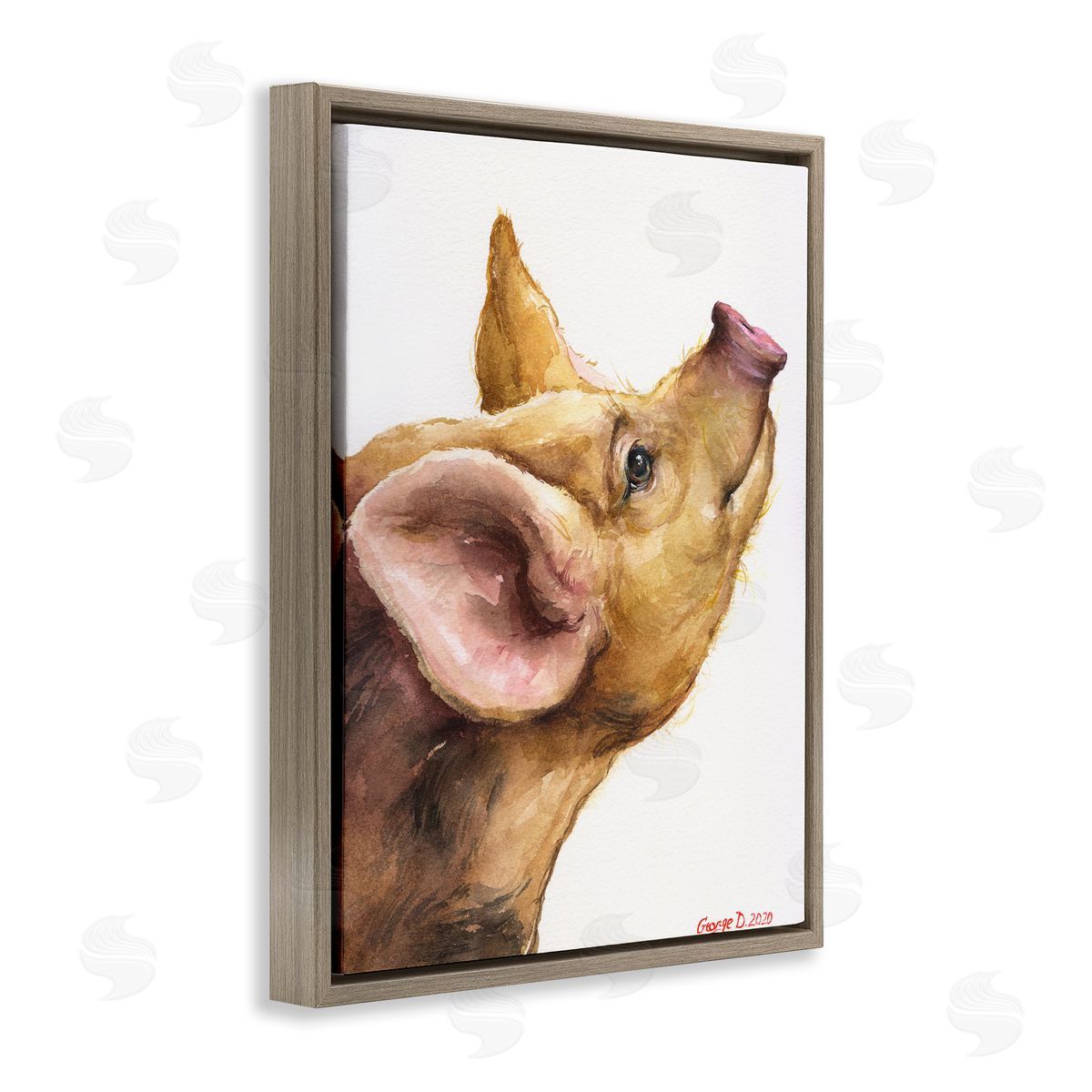George Dyachenko Oxford Sandy Piglet Adorable Farm Animal Gaze Brown Floater Frame Canvas Art
