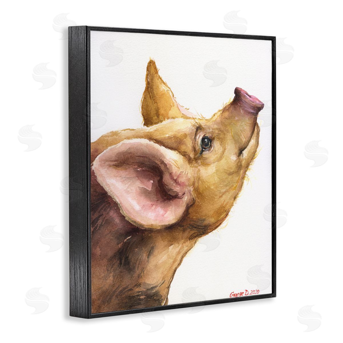 George Dyachenko Oxford Sandy Piglet Adorable Farm Animal Gaze Black Framed Giclee Wall Art