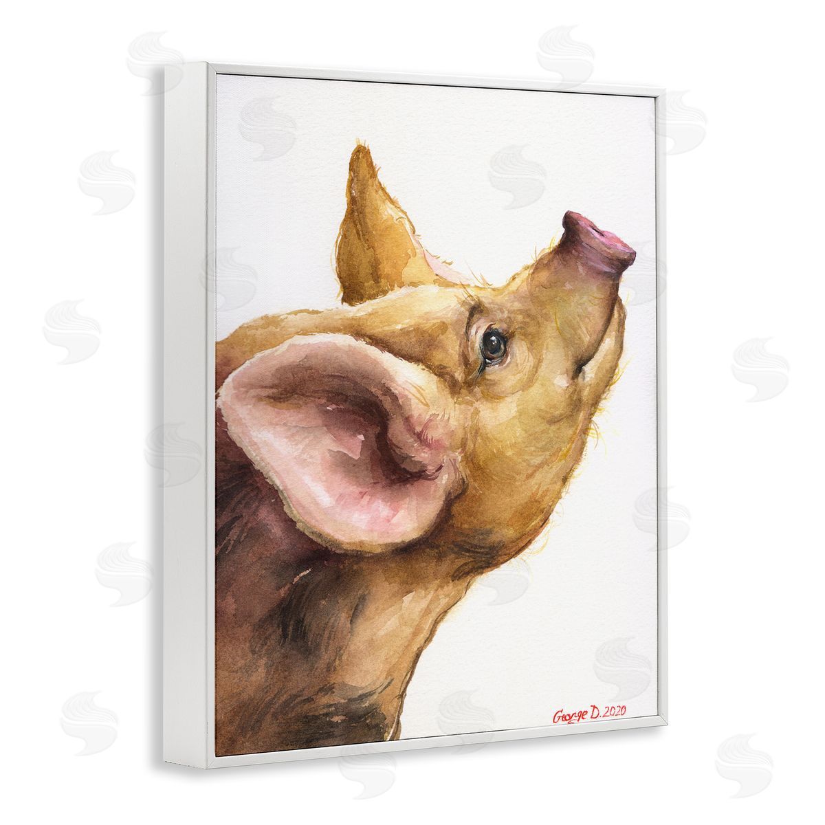 George Dyachenko Oxford Sandy Piglet Adorable Farm Animal Gaze White Framed Giclee Wall Art