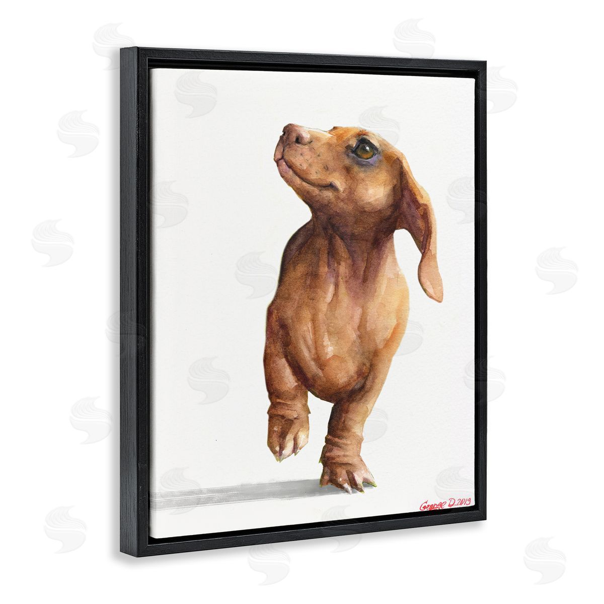 George Dyachenko Little Dachshund Dog Strutt Adorable Pet Portrait Black Floater Frame Canvas Art