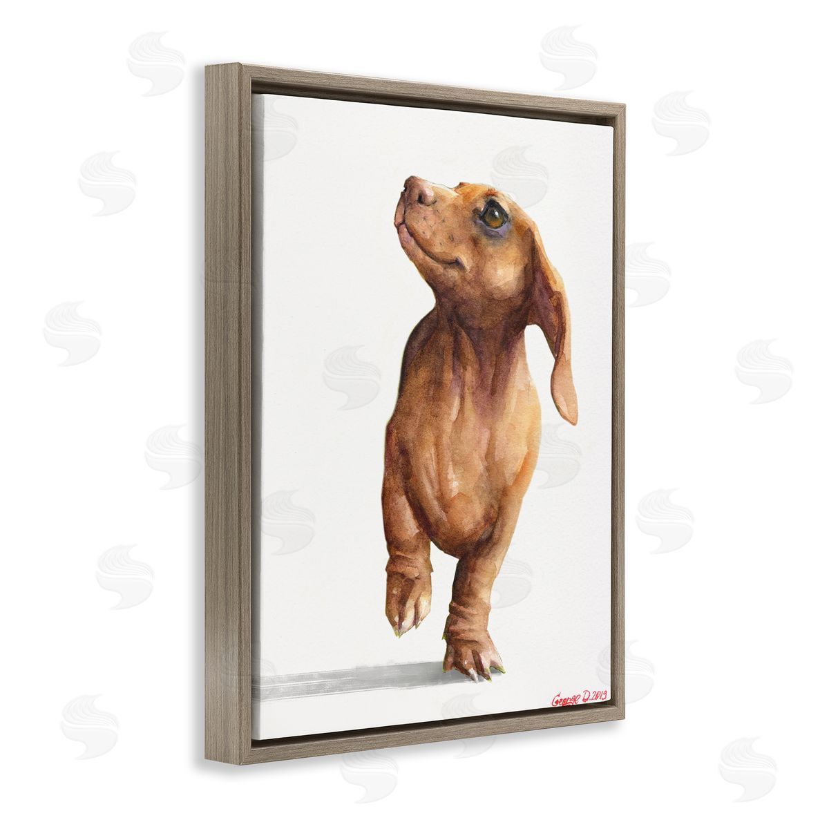 George Dyachenko Little Dachshund Dog Strutt Adorable Pet Portrait Brown Floater Frame Canvas Art