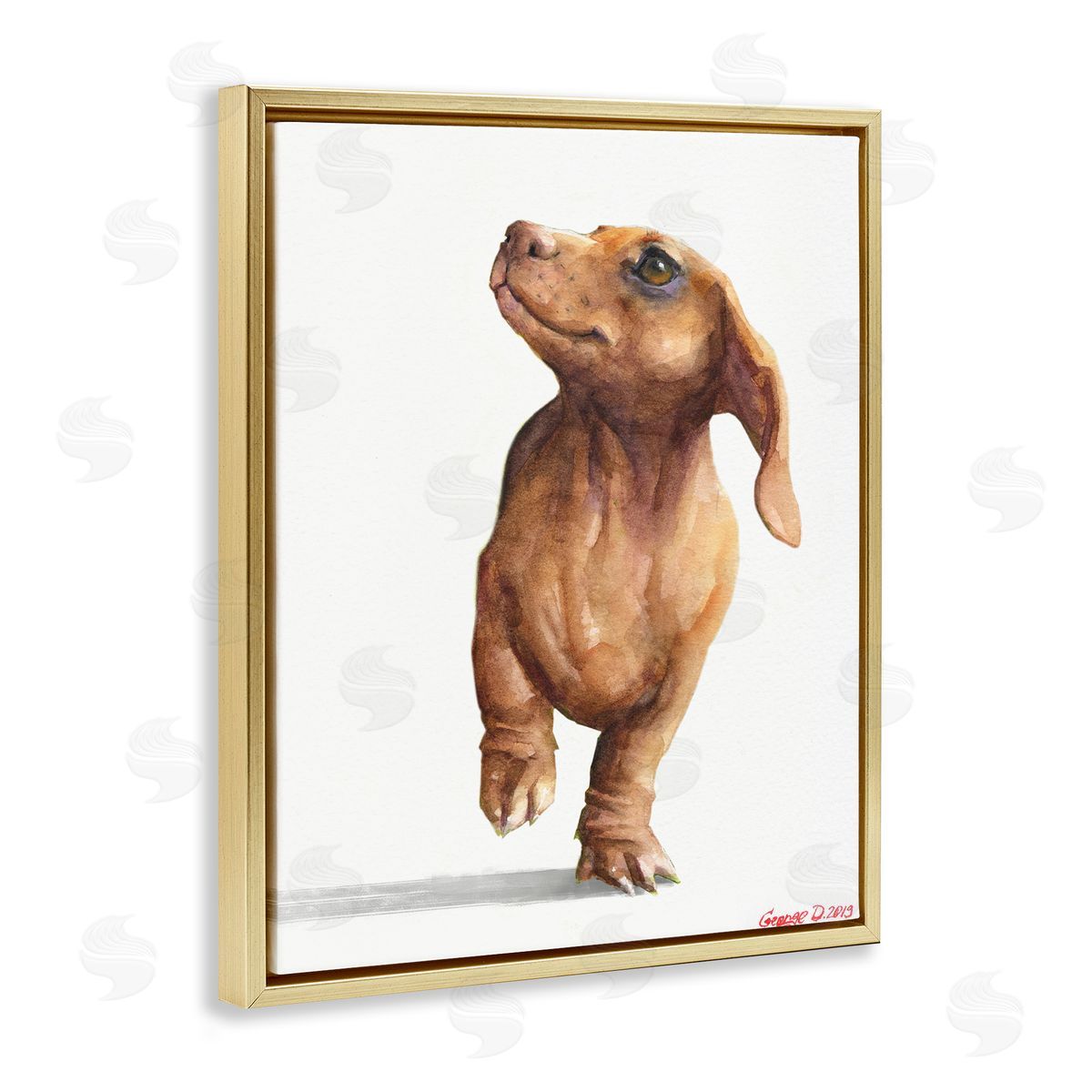 George Dyachenko Little Dachshund Dog Strutt Adorable Pet Portrait Gold Floater Frame Canvas Art