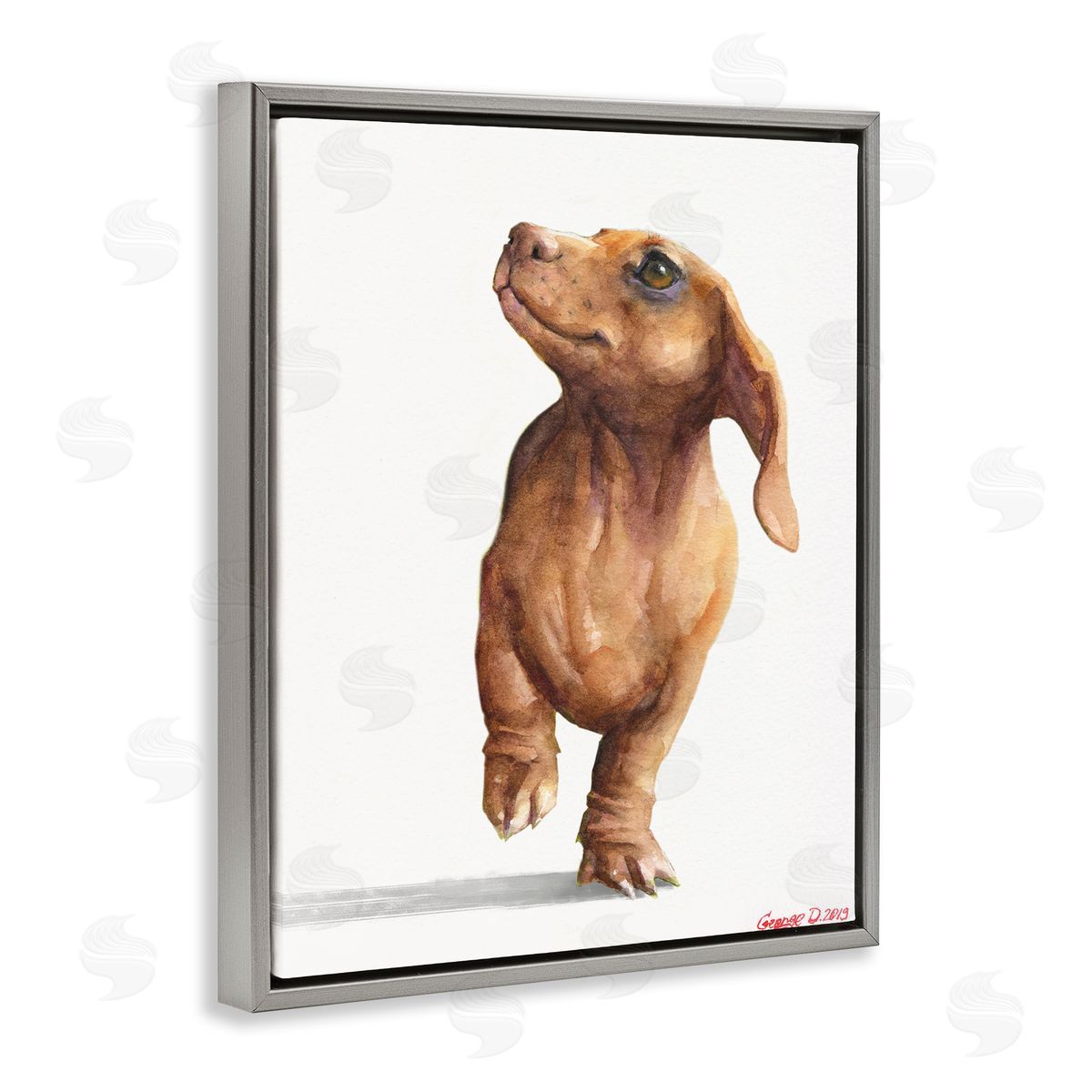 George Dyachenko Little Dachshund Dog Strutt Adorable Pet Portrait Gray Floater Frame Canvas Art