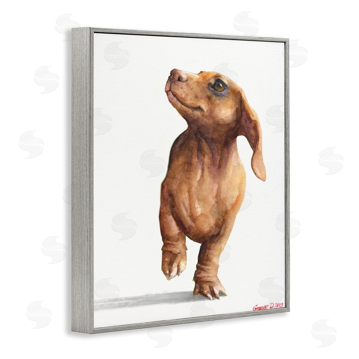 George Dyachenko Little Dachshund Dog Strutt Adorable Pet Portrait Gray Framed Giclee Wall Art