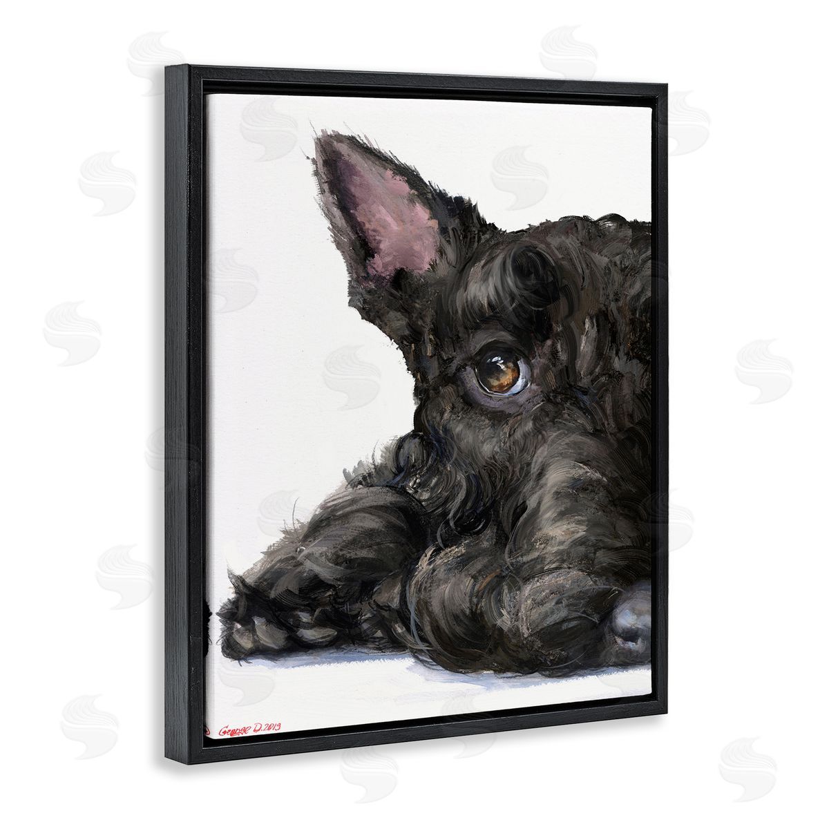 George Dyachenko Sleepy Scottish Terrier Portrait Adorable Pet Dog Black Floater Frame Canvas Art