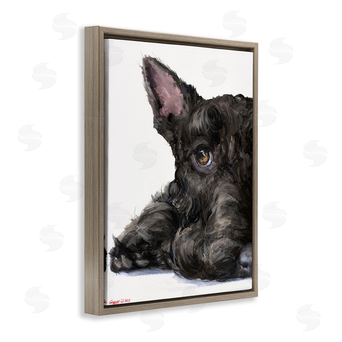 George Dyachenko Sleepy Scottish Terrier Portrait Adorable Pet Dog Brown Floater Frame Canvas Art