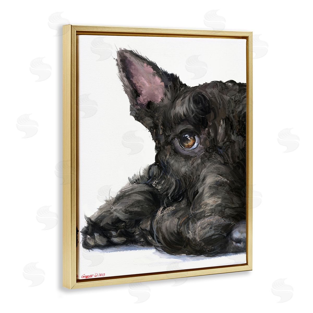 George Dyachenko Sleepy Scottish Terrier Portrait Adorable Pet Dog Gold Floater Frame Canvas Art