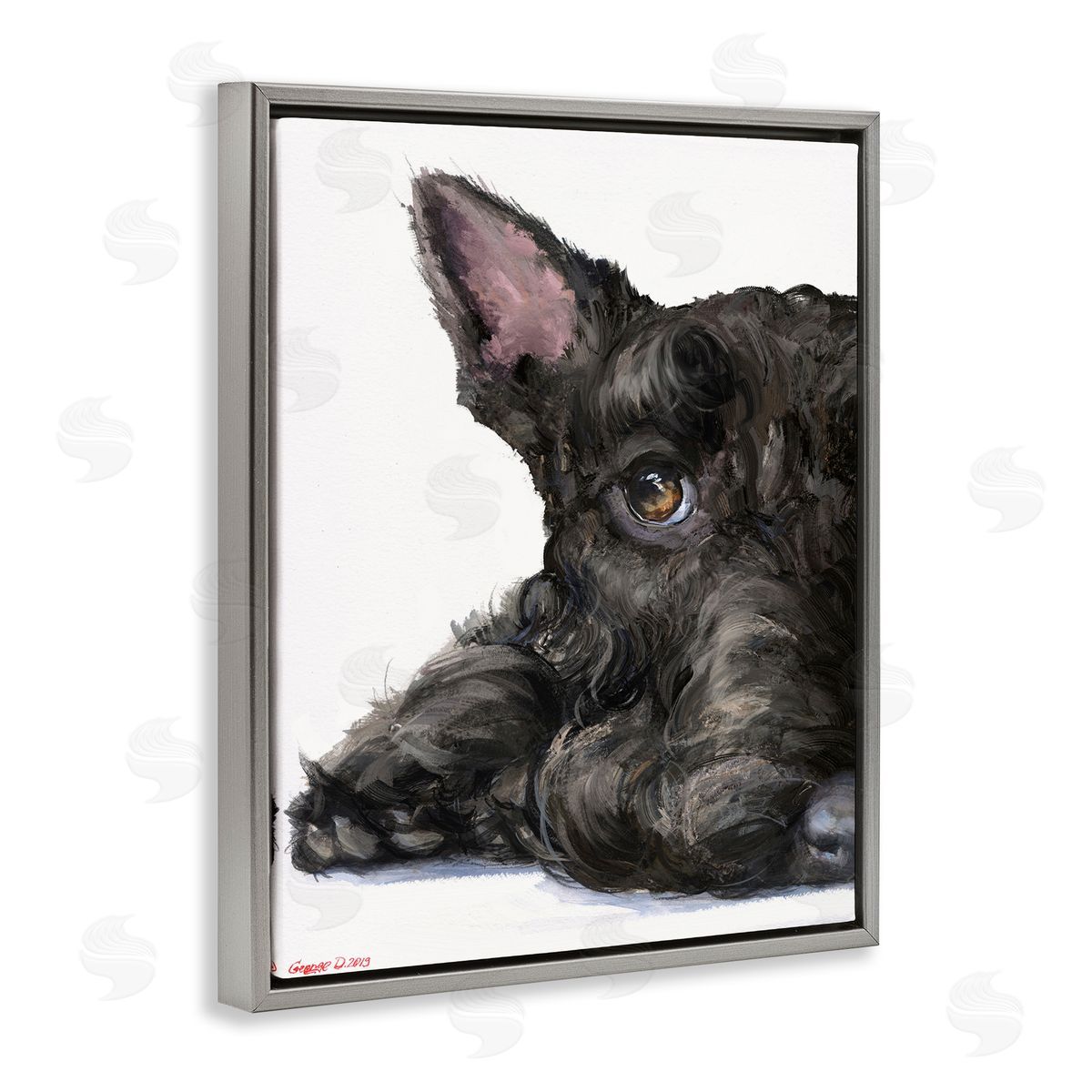 George Dyachenko Sleepy Scottish Terrier Portrait Adorable Pet Dog Gray Floater Frame Canvas Art