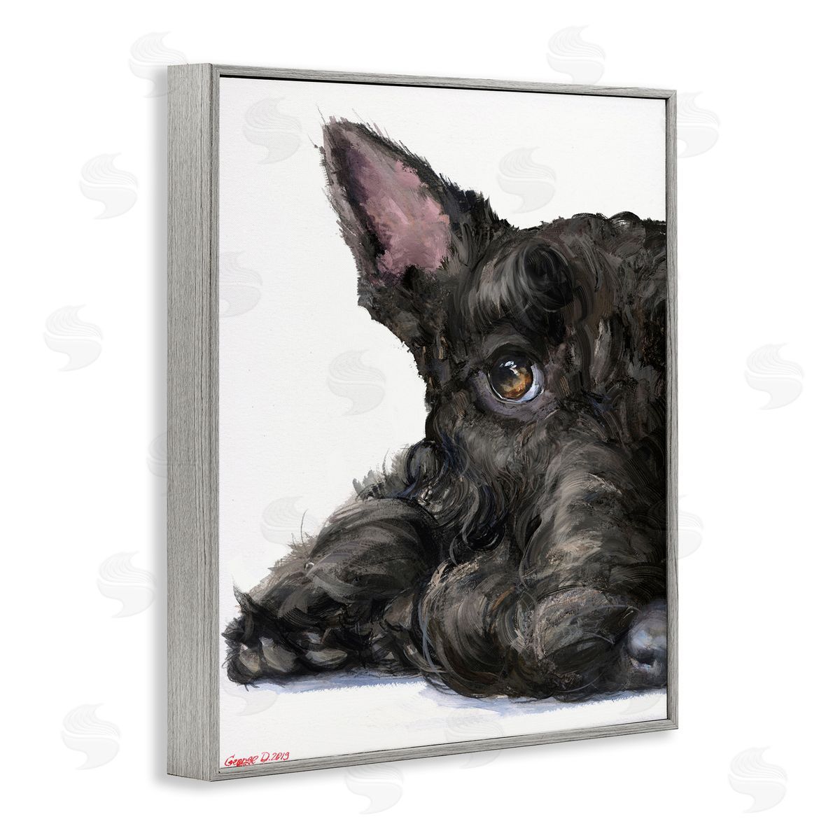George Dyachenko Sleepy Scottish Terrier Portrait Adorable Pet Dog Gray Framed Giclee Wall Art