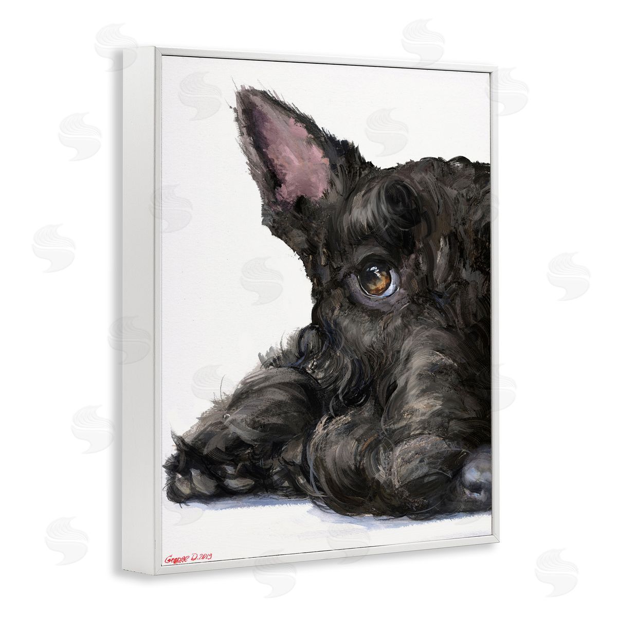 George Dyachenko Sleepy Scottish Terrier Portrait Adorable Pet Dog White Framed Giclee Wall Art