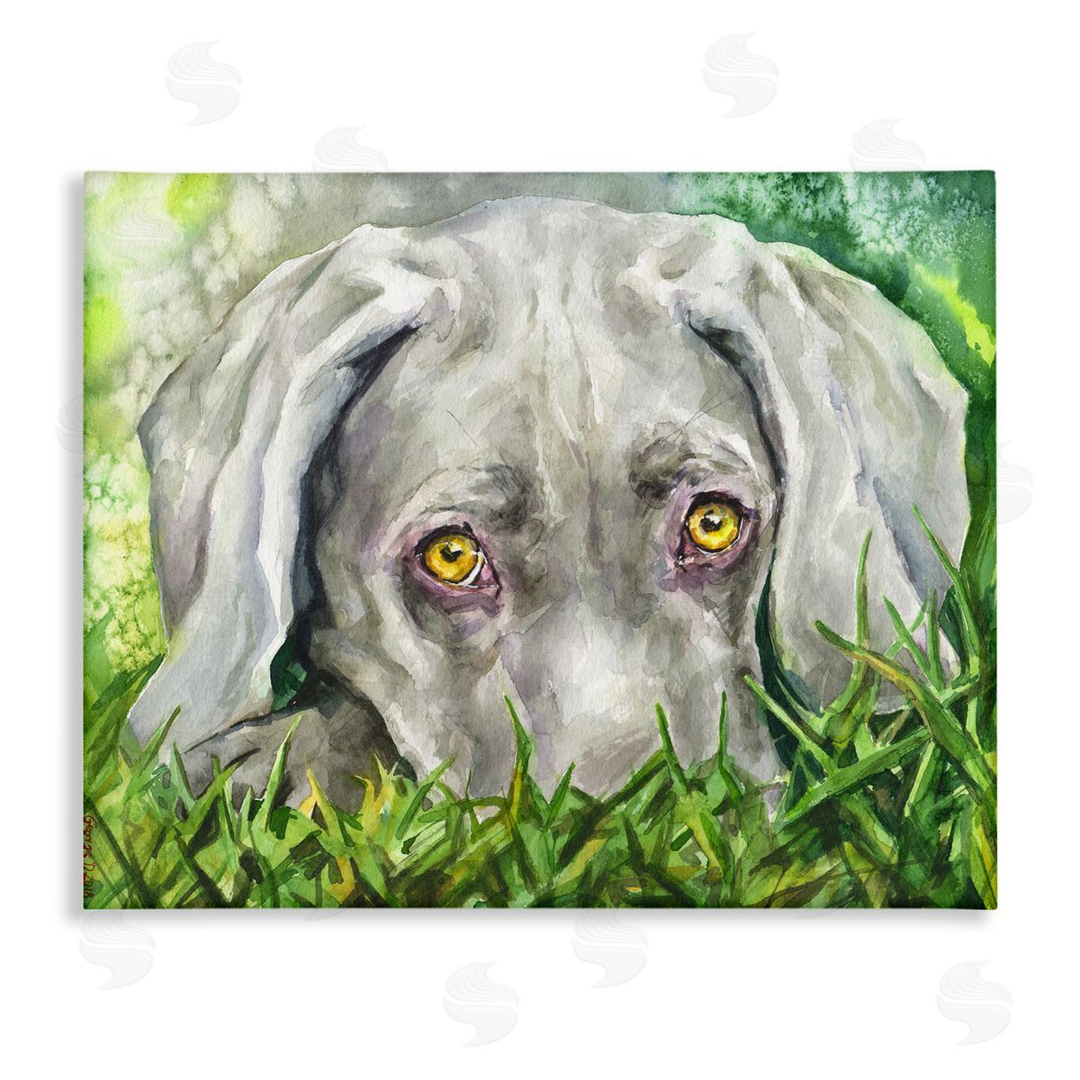 George Dyachenko Weimaraner Puppy Dog Resting In Green Grass Canvas Wall Art