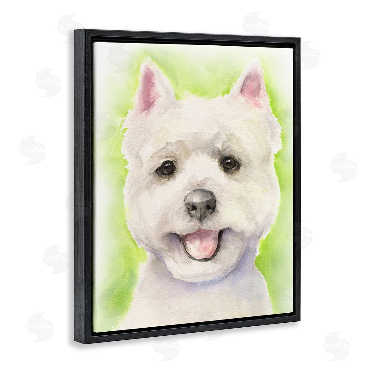 George Dyachenko Happy Smiling Westie Pet Dog In Grass Black Floater Frame Canvas Art