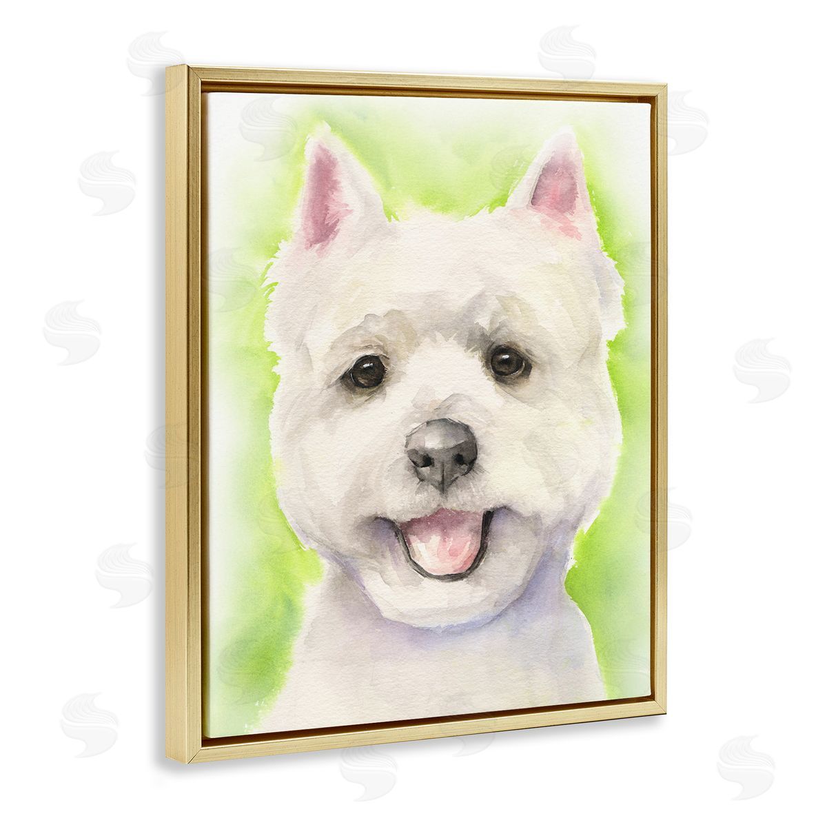 George Dyachenko Happy Smiling Westie Pet Dog In Grass Gold Floater Frame Canvas Art