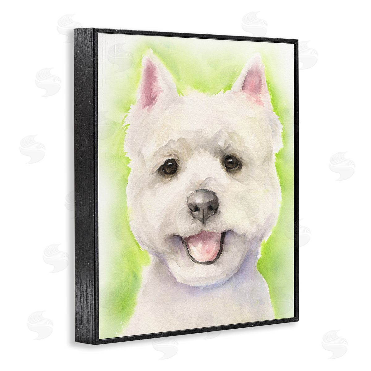 George Dyachenko Happy Smiling Westie Pet Dog In Grass Black Framed Giclee Wall Art
