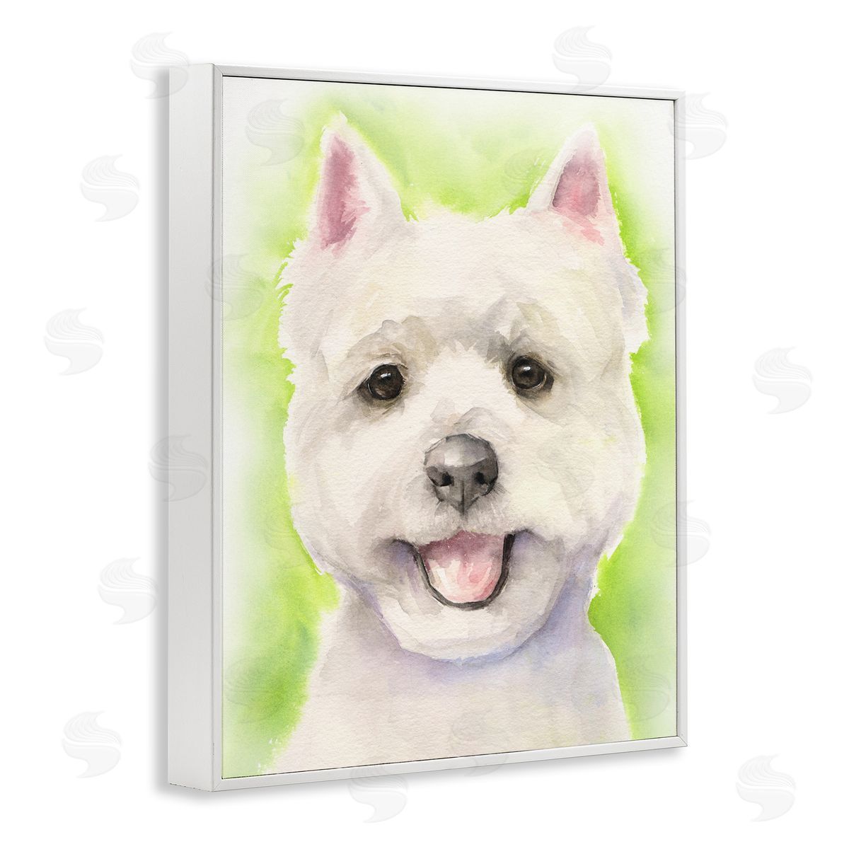 George Dyachenko Happy Smiling Westie Pet Dog In Grass White Framed Giclee Wall Art