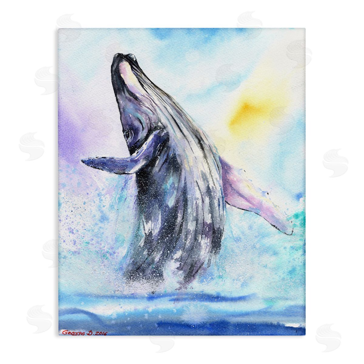 George Dyachenko Humpback Whale Ocean Jump Blue Water Canvas Wall Art