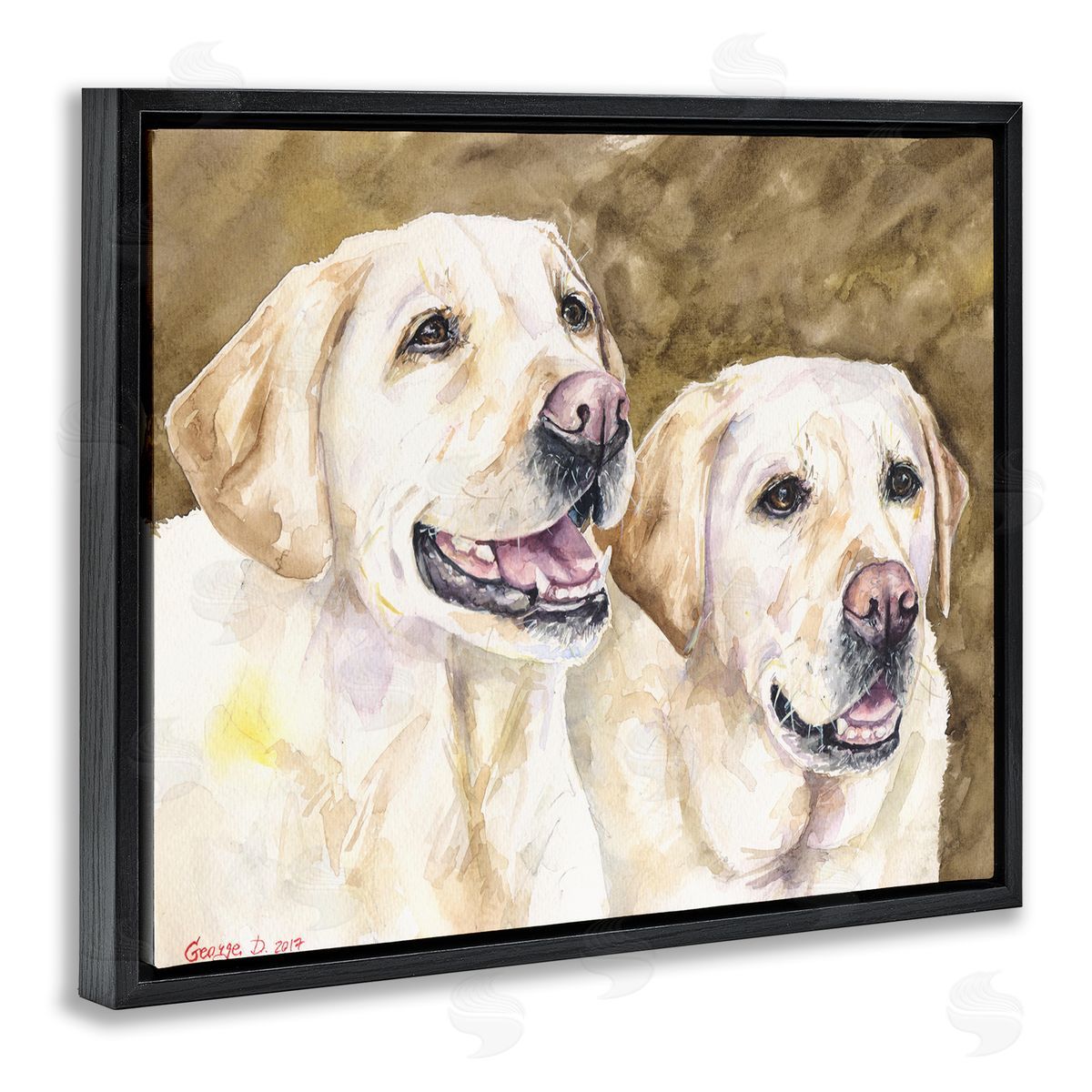 George Dyachenko Yellow Labrador Friends Pet Dogs Resting Black Floater Frame Canvas Art