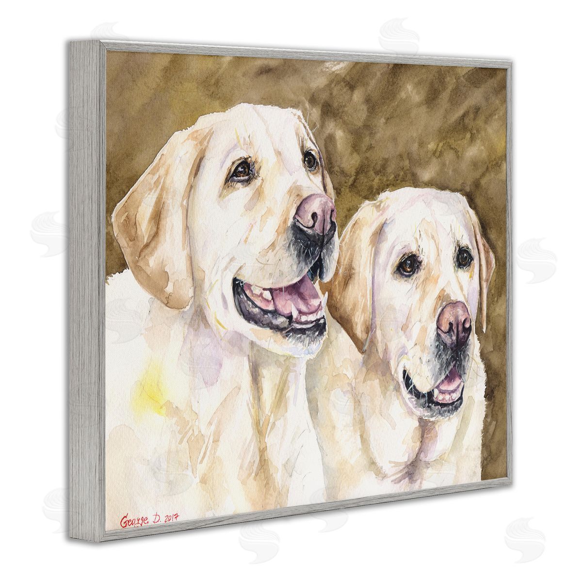 George Dyachenko Yellow Labrador Friends Pet Dogs Resting Gray Framed Giclee Wall Art