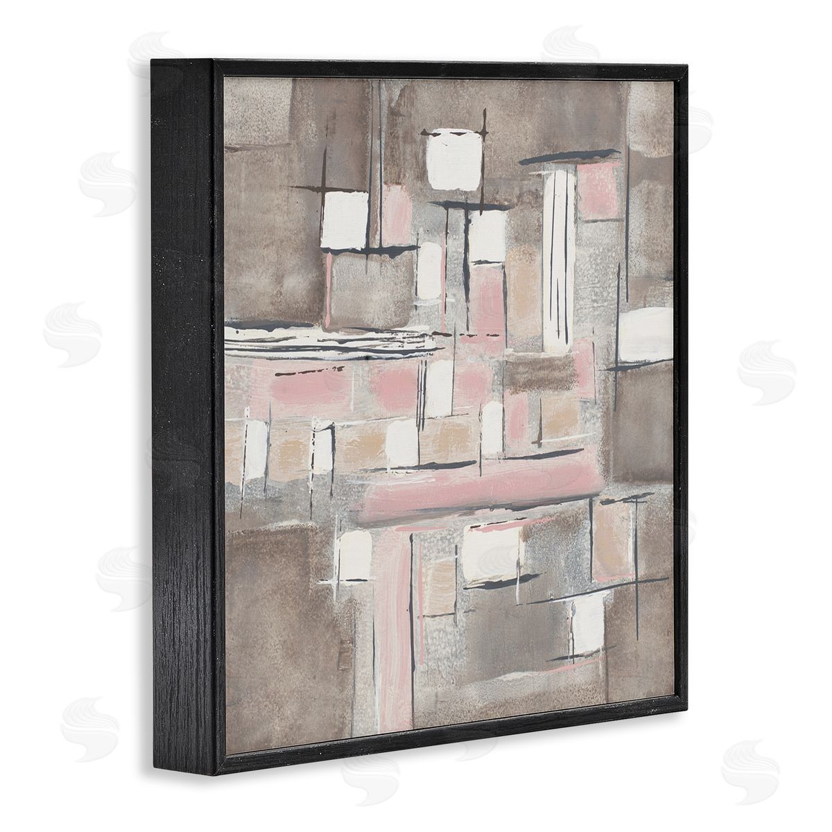 Merri Pattinian Soft Pink Neutral Abstract Patchwork Geometric Pattern Black Framed Giclee Wall Art