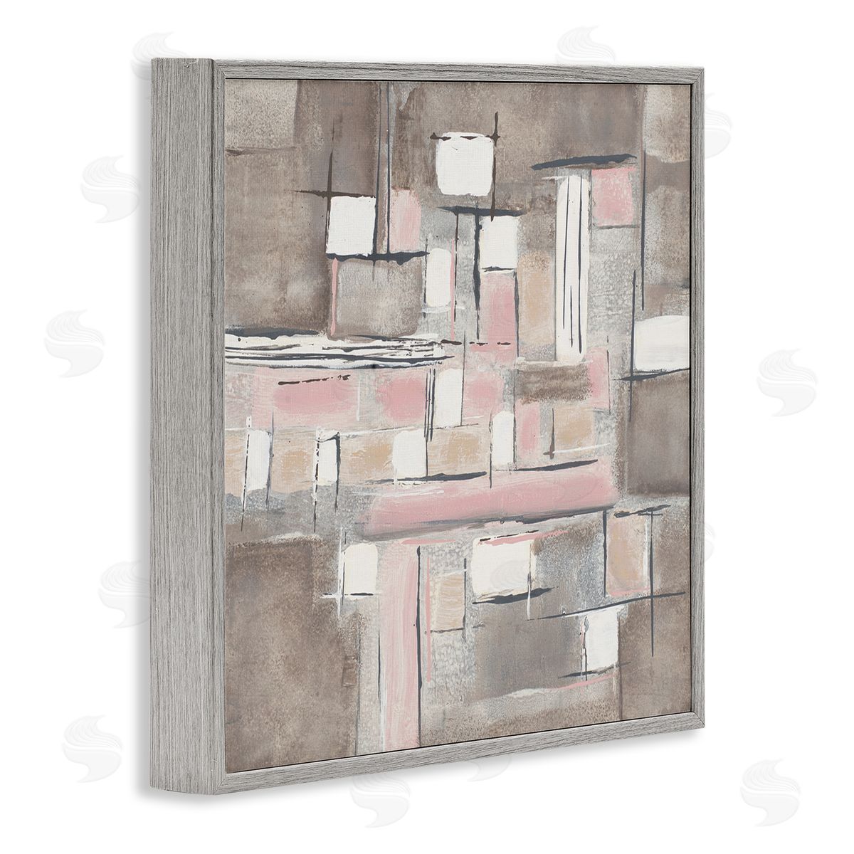 Merri Pattinian Soft Pink Neutral Abstract Patchwork Geometric Pattern Gray Framed Giclee Wall Art