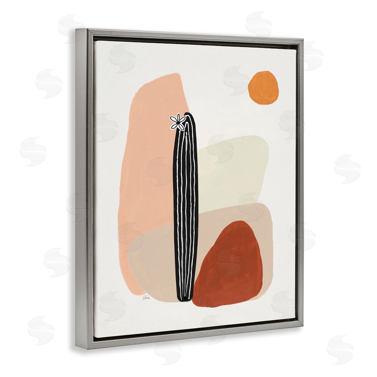 Patricia Pinto Brown Terracotta Landscape Desert Cactus Flower Gray Floater Frame Canvas Art
