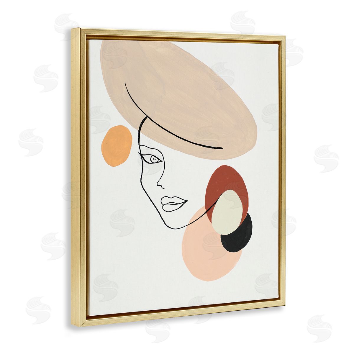 Patricia Pinto Fashion Female Portrait Terracotta Abstract Shapes Gold Floater Frame Canvas Art