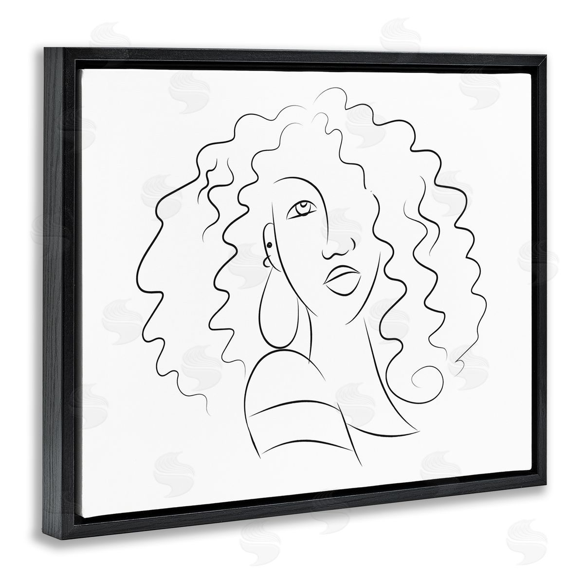 Deidre Mosher Female Line Portrait Curly Hair Fashion Detail Black Floater Frame Canvas Art