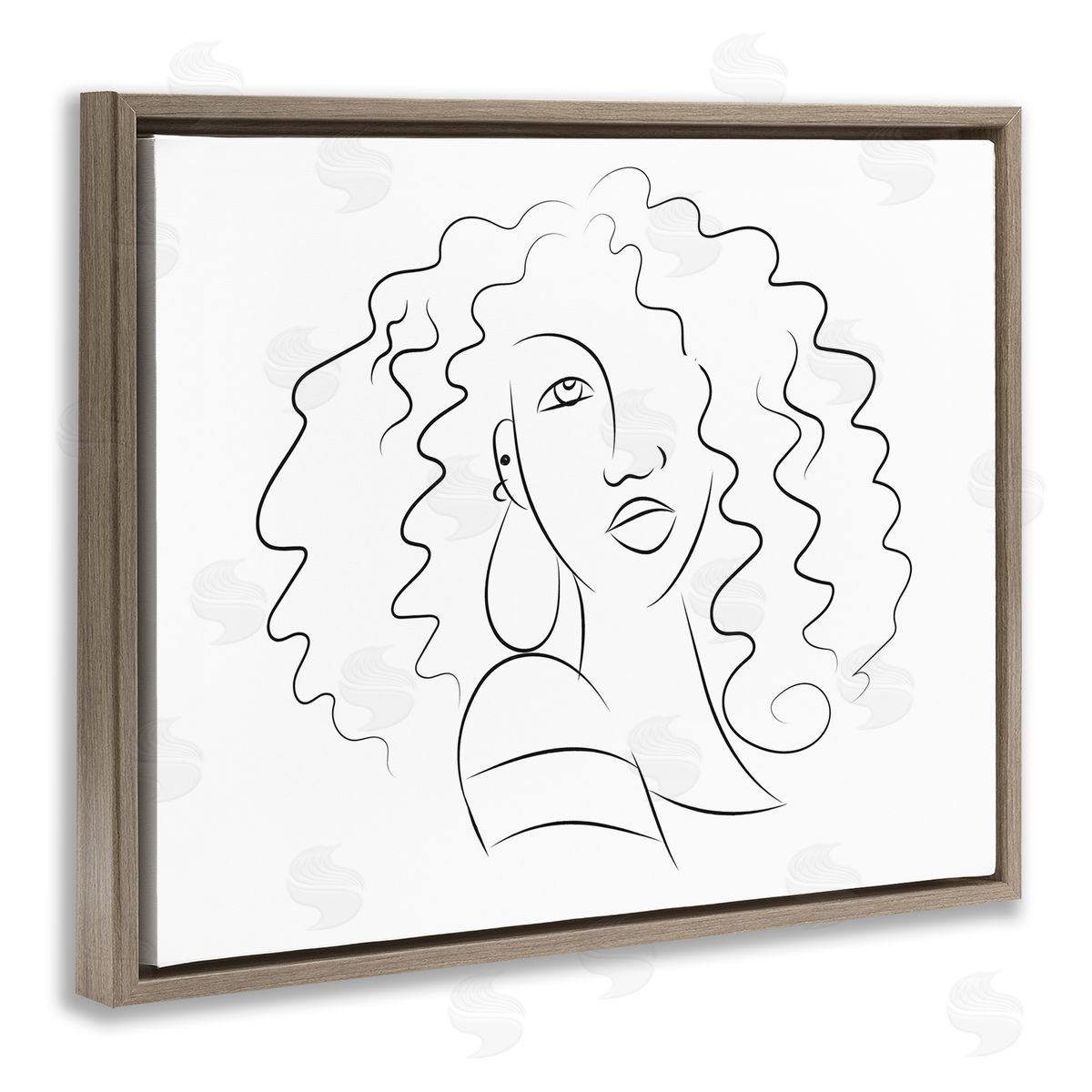 Deidre Mosher Female Line Portrait Curly Hair Fashion Detail Brown Floater Frame Canvas Art