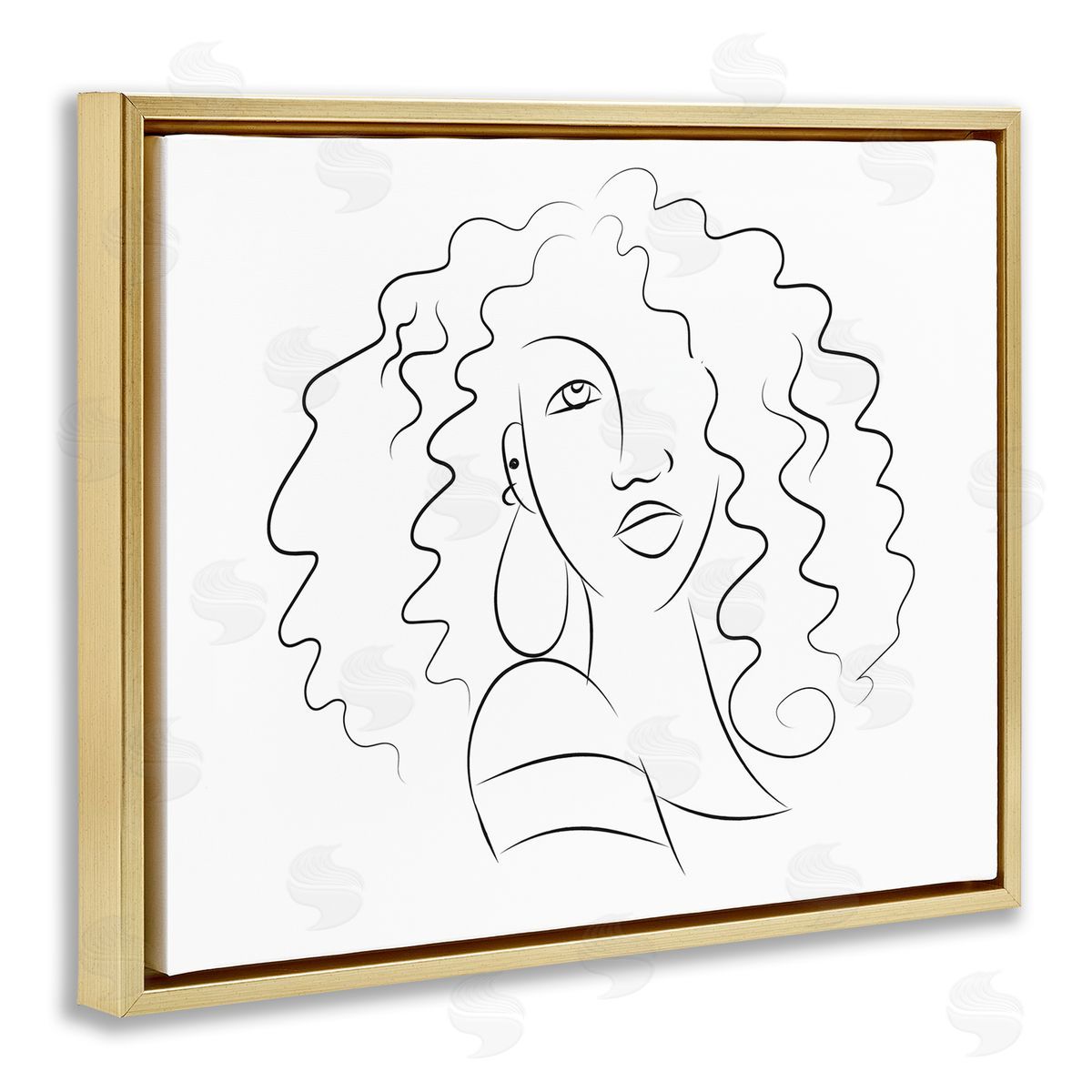 Deidre Mosher Female Line Portrait Curly Hair Fashion Detail Gold Floater Frame Canvas Art