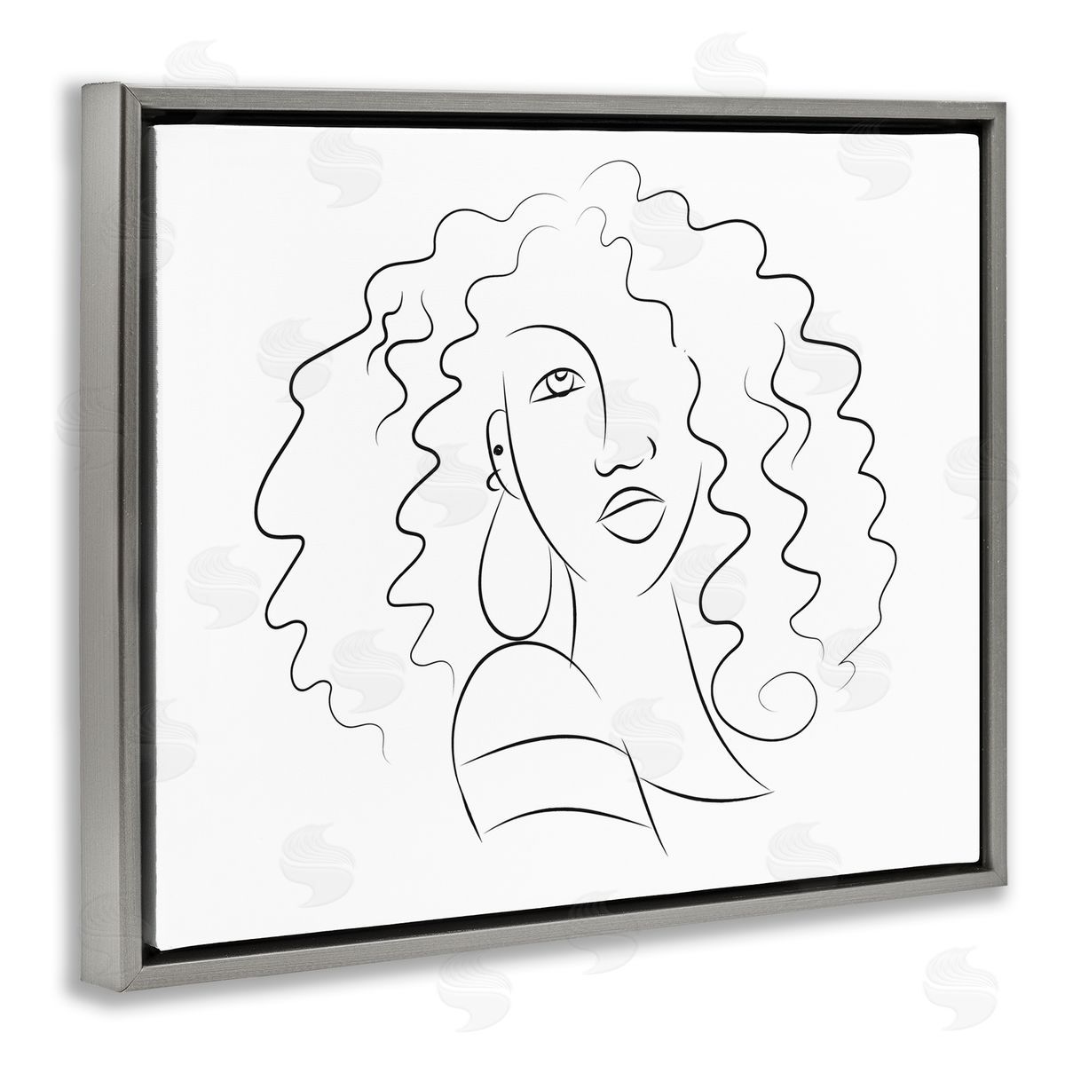 Deidre Mosher Female Line Portrait Curly Hair Fashion Detail Gray Floater Frame Canvas Art