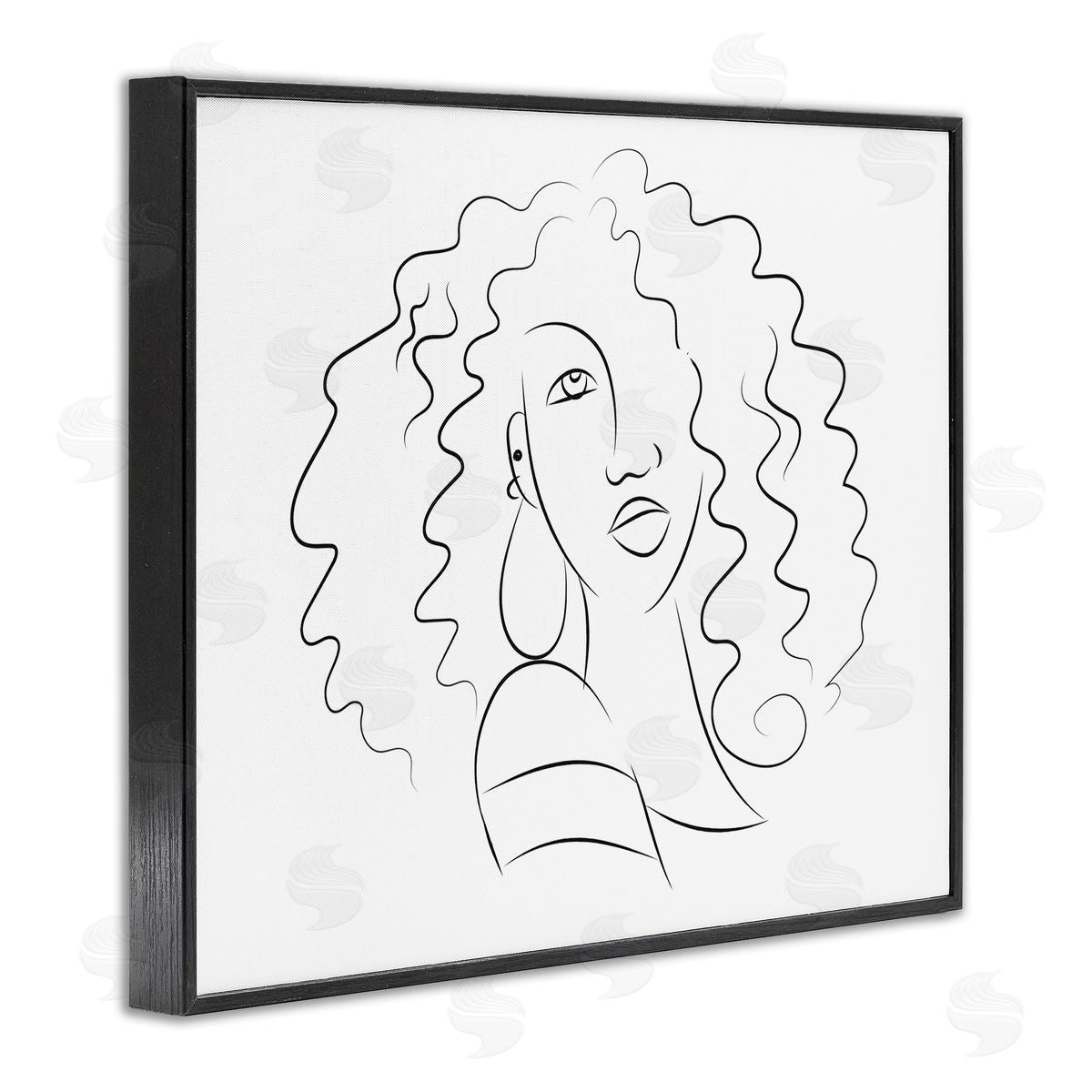Deidre Mosher Female Line Portrait Curly Hair Fashion Detail Black Framed Giclee Wall Art