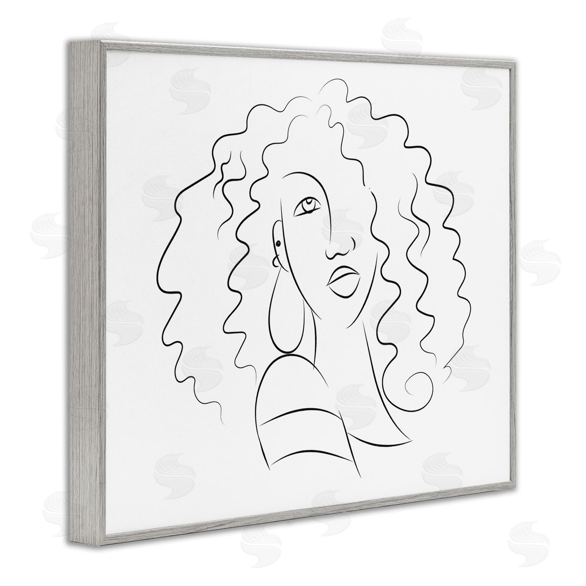 Deidre Mosher Female Line Portrait Curly Hair Fashion Detail Gray Framed Giclee Wall Art