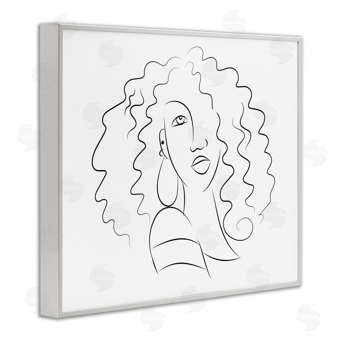 Deidre Mosher Female Line Portrait Curly Hair Fashion Detail White Framed Giclee Wall Art
