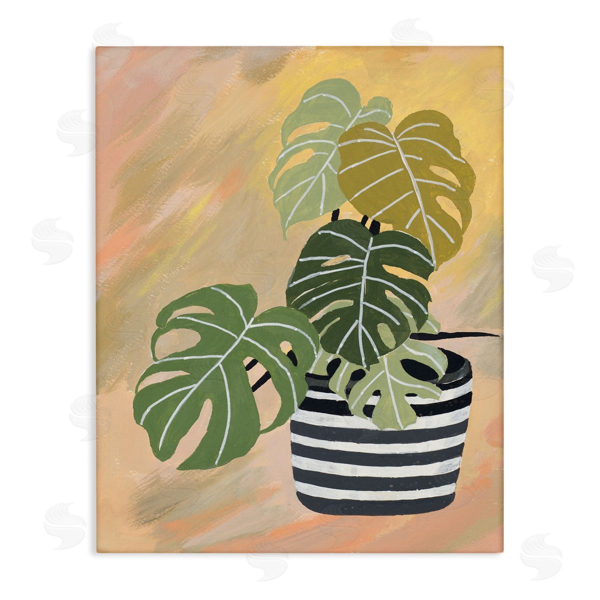 Patricia Pinto Tropical Monstera Plant Unique Leaves Over Abstract Canvas Wall Art