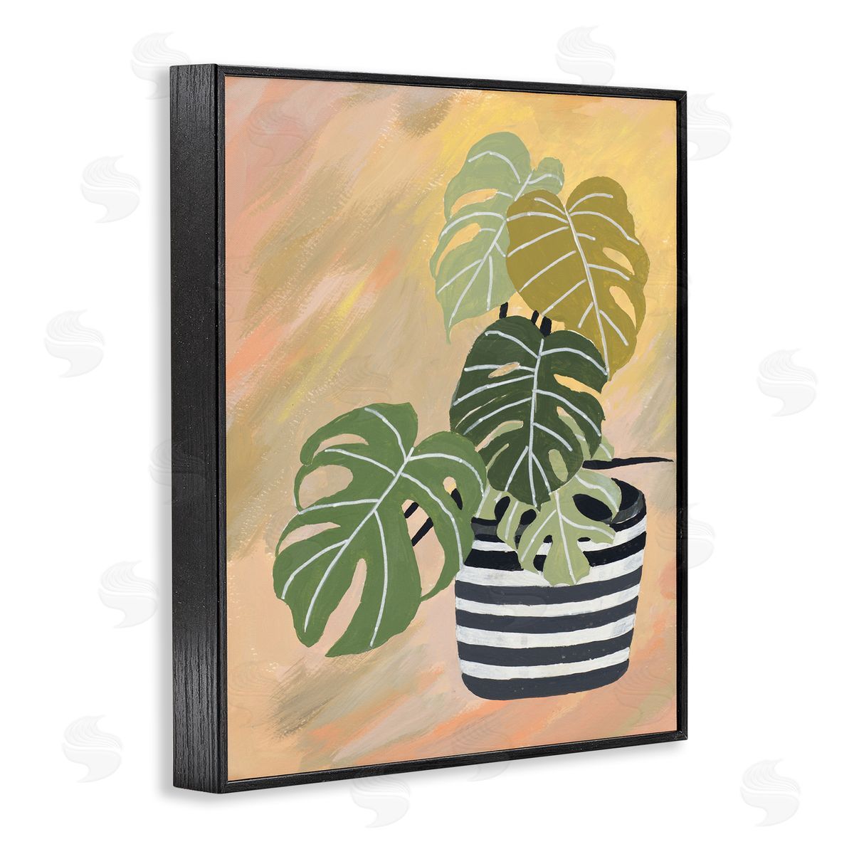 Patricia Pinto Tropical Monstera Plant Unique Leaves Over Abstract Black Framed Giclee Wall Art