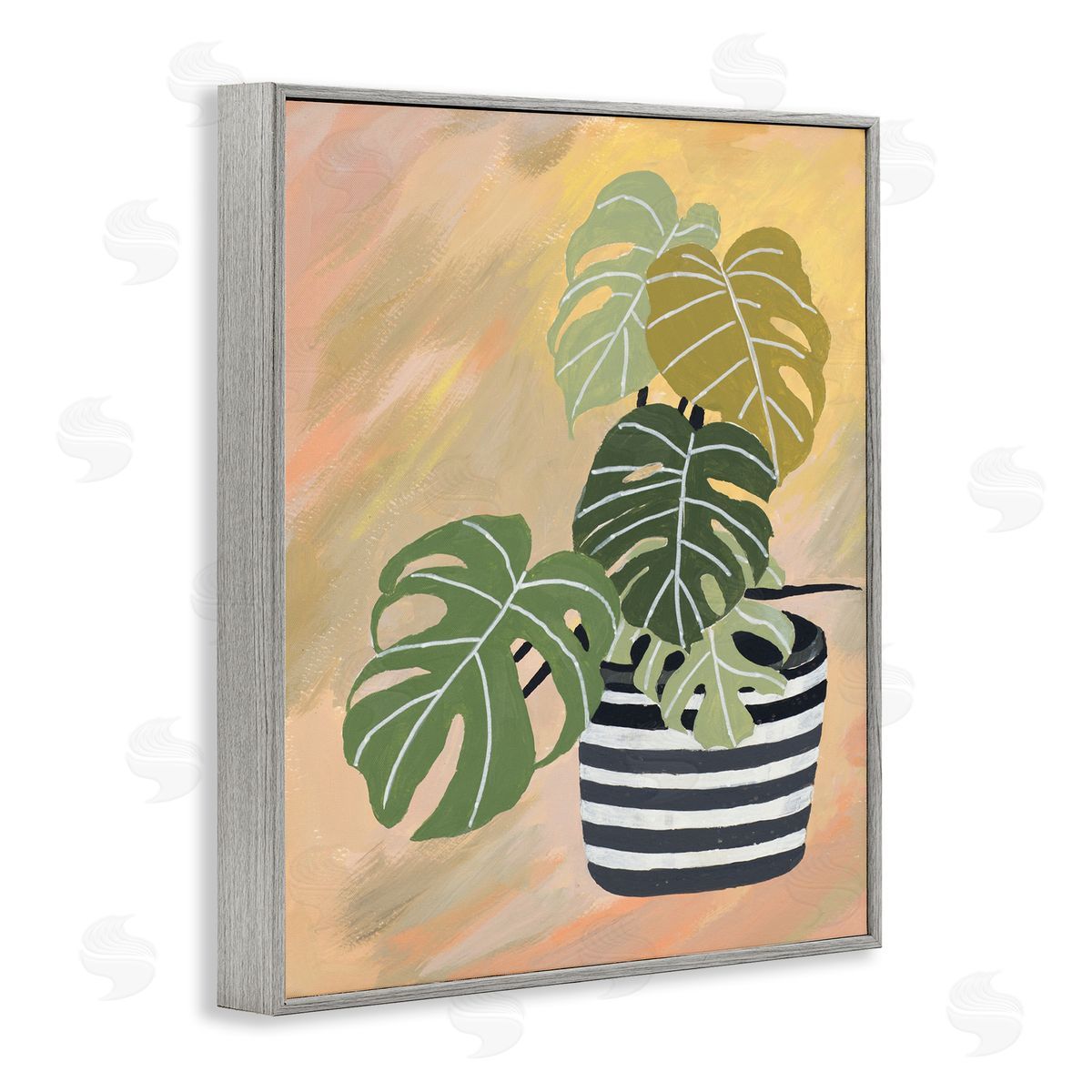 Patricia Pinto Tropical Monstera Plant Unique Leaves Over Abstract Gray Framed Giclee Wall Art