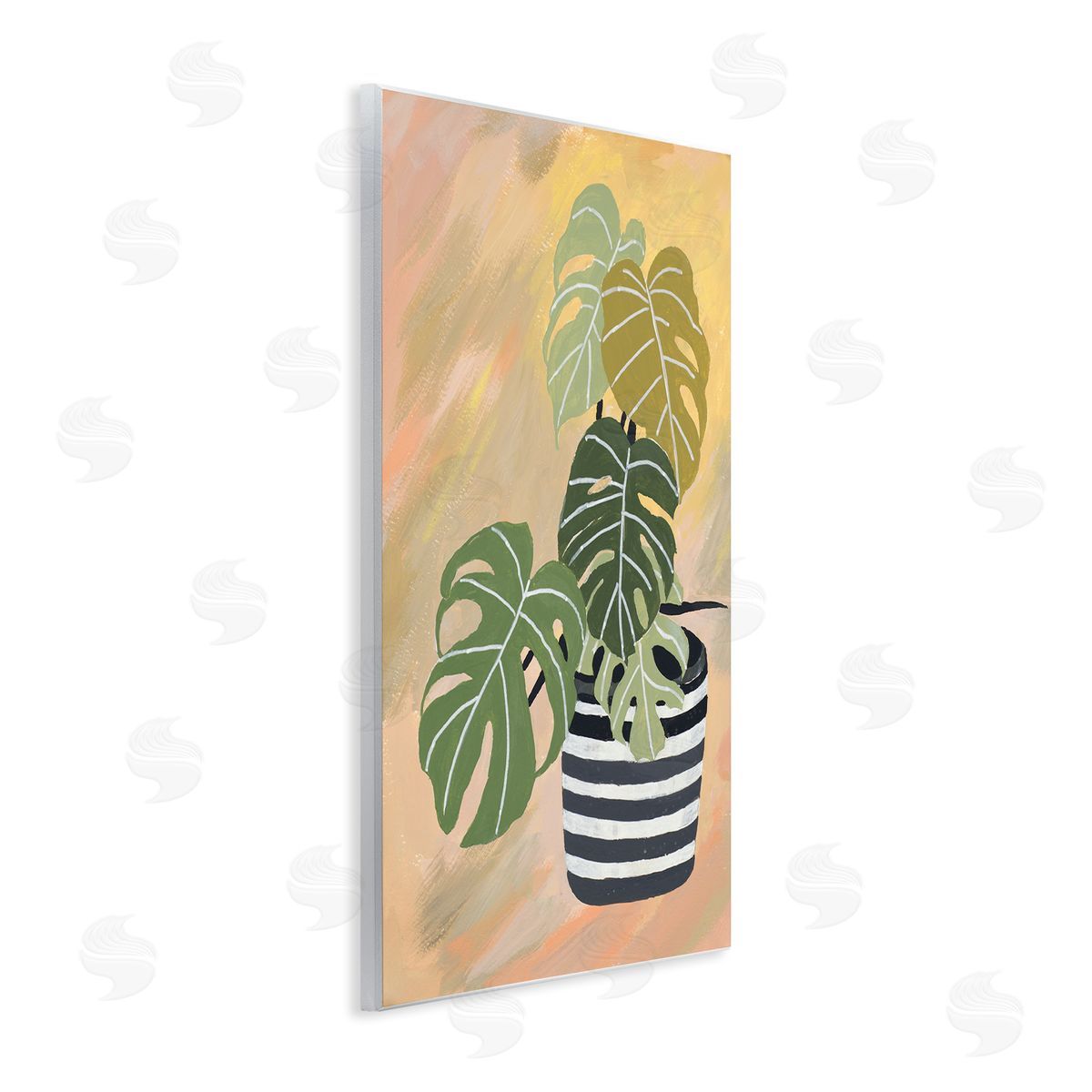 Patricia Pinto Tropical Monstera Plant Unique Leaves Over Abstract Wall Plaque Art