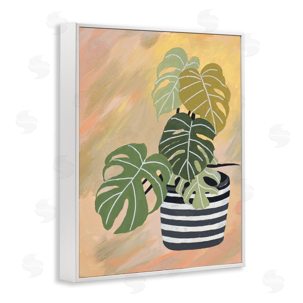 Patricia Pinto Tropical Monstera Plant Unique Leaves Over Abstract White Framed Giclee Wall Art
