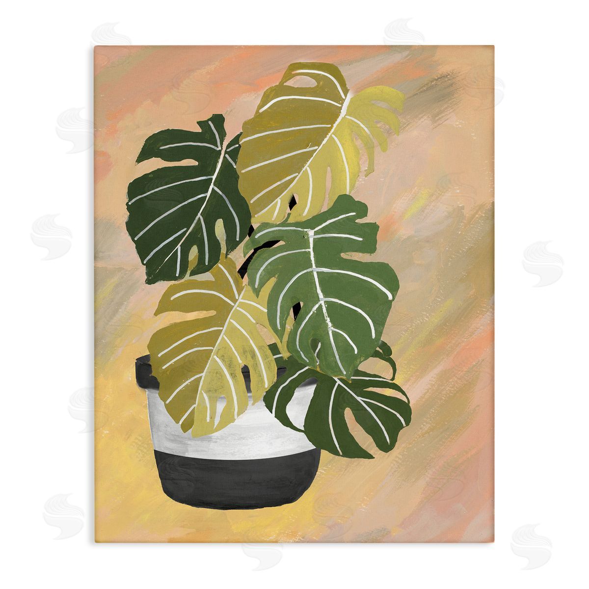 Patricia Pinto Unique Leaf Plant Tropical Monstera Over Abstract Canvas Wall Art