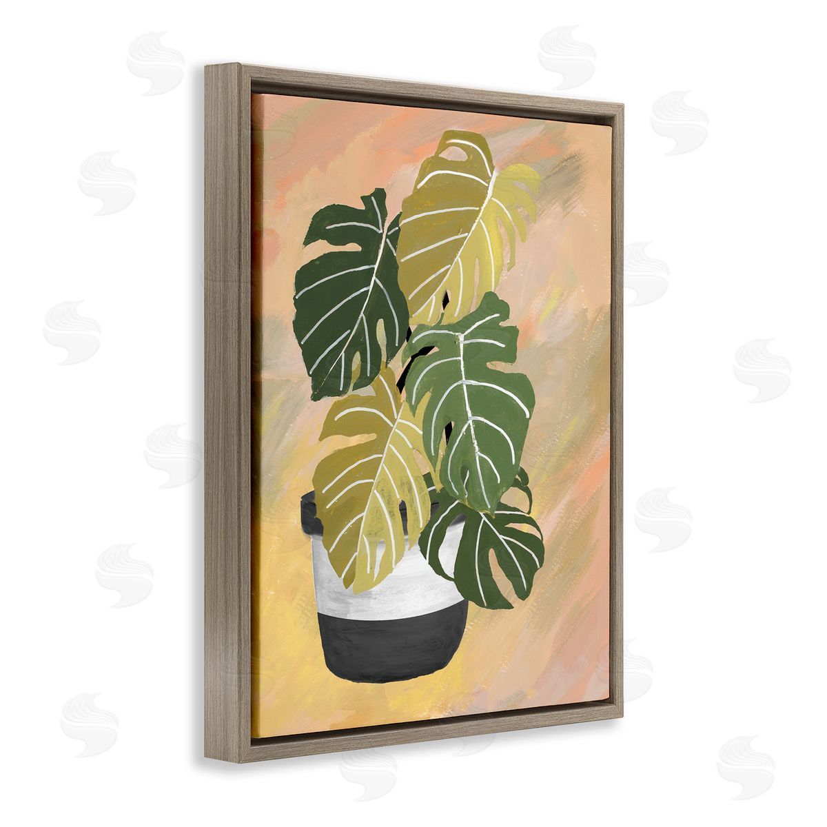 Patricia Pinto Unique Leaf Plant Tropical Monstera Over Abstract Brown Floater Frame Canvas Art