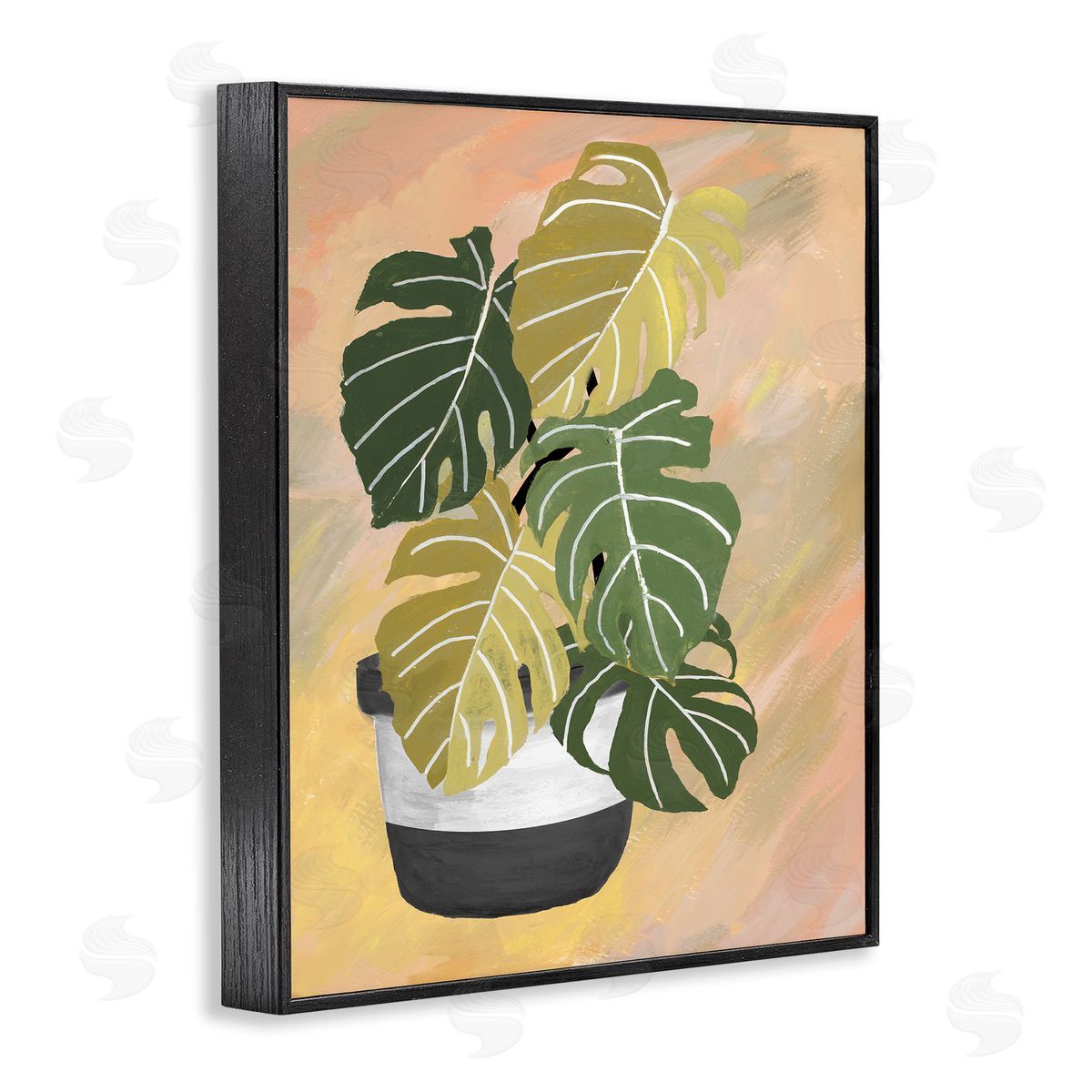 Patricia Pinto Unique Leaf Plant Tropical Monstera Over Abstract Black Framed Giclee Wall Art