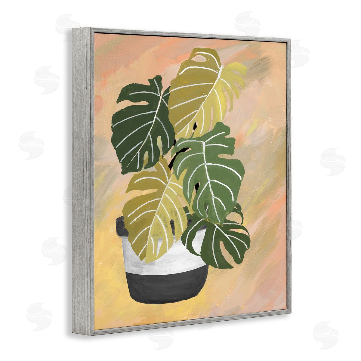 Patricia Pinto Unique Leaf Plant Tropical Monstera Over Abstract Gray Framed Giclee Wall Art